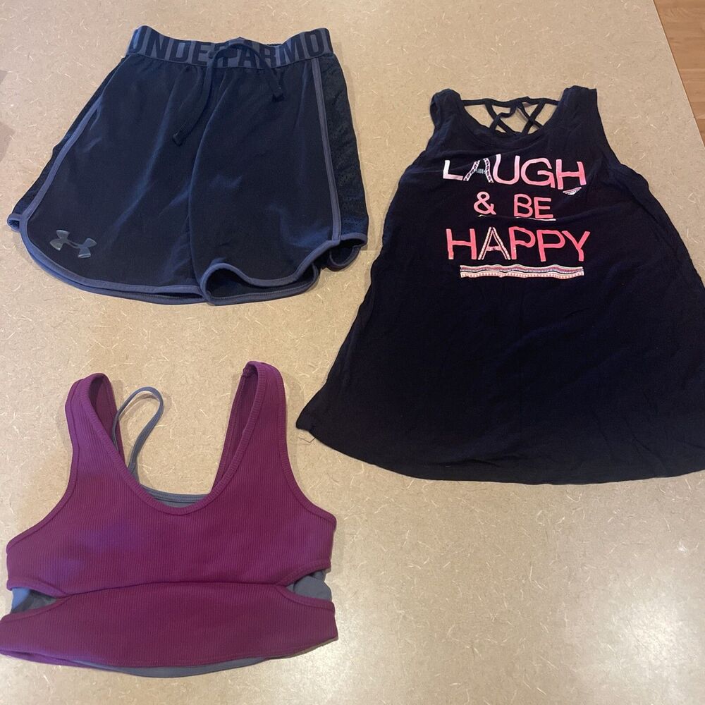 Justice Under Armour Zella Girl's Athletic Shorts Tank Top Shirt & Crop XS 7 / 8